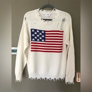 NWT STORIA Rare American Flag White Distressed Sweater Size Small